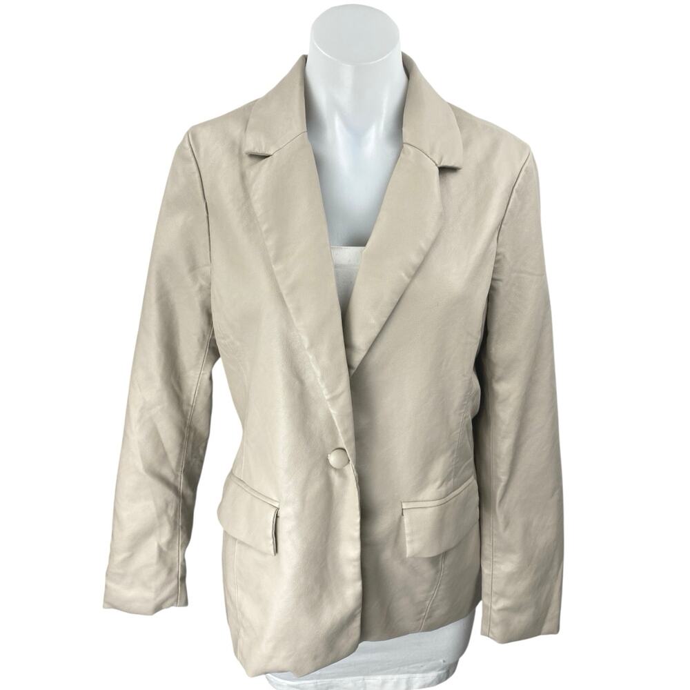 NEW Bohme Women's Beige Long Sleeve One Button Blazer Coat Suit Jacket Size S